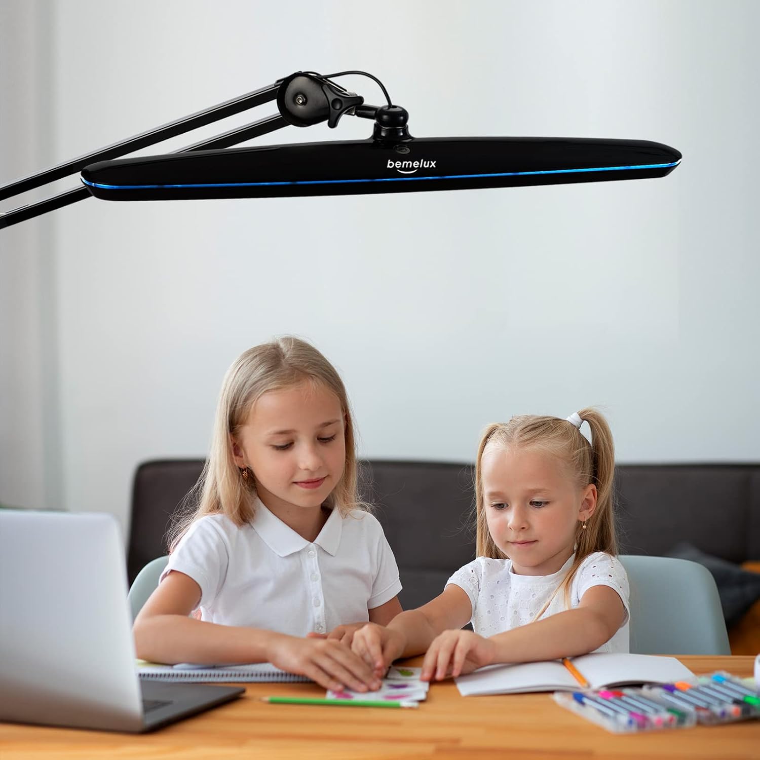 Task Lamp with Clamp, 23 Inch Lamp Head, Bright 182PCS LEDs,3 Color Temperatures, 4 Brightness Levels, Metal Swing Arm 20W 2200 Lumen Dimmable Led Desk Lamp (Black, CCT)