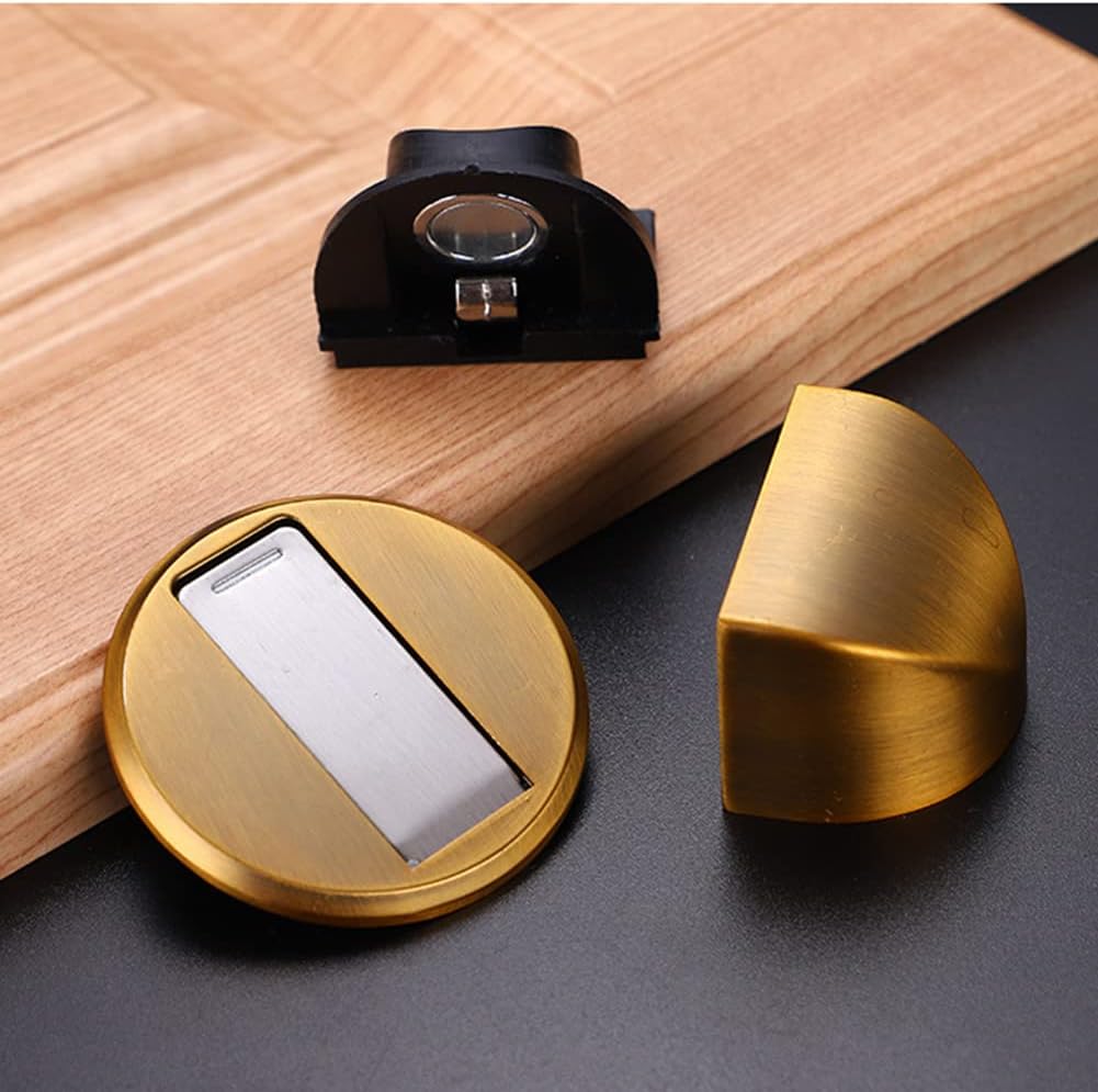 Door Wedge Stoppe,Door Stops,Door Stoppers,Magnetic Door Stop Catch Compact Zinc Alloy Floor Door Stopper, Invisible Metal Door Stop for Household Use-Gold||2PCS (Color : Gold) (Yellow)