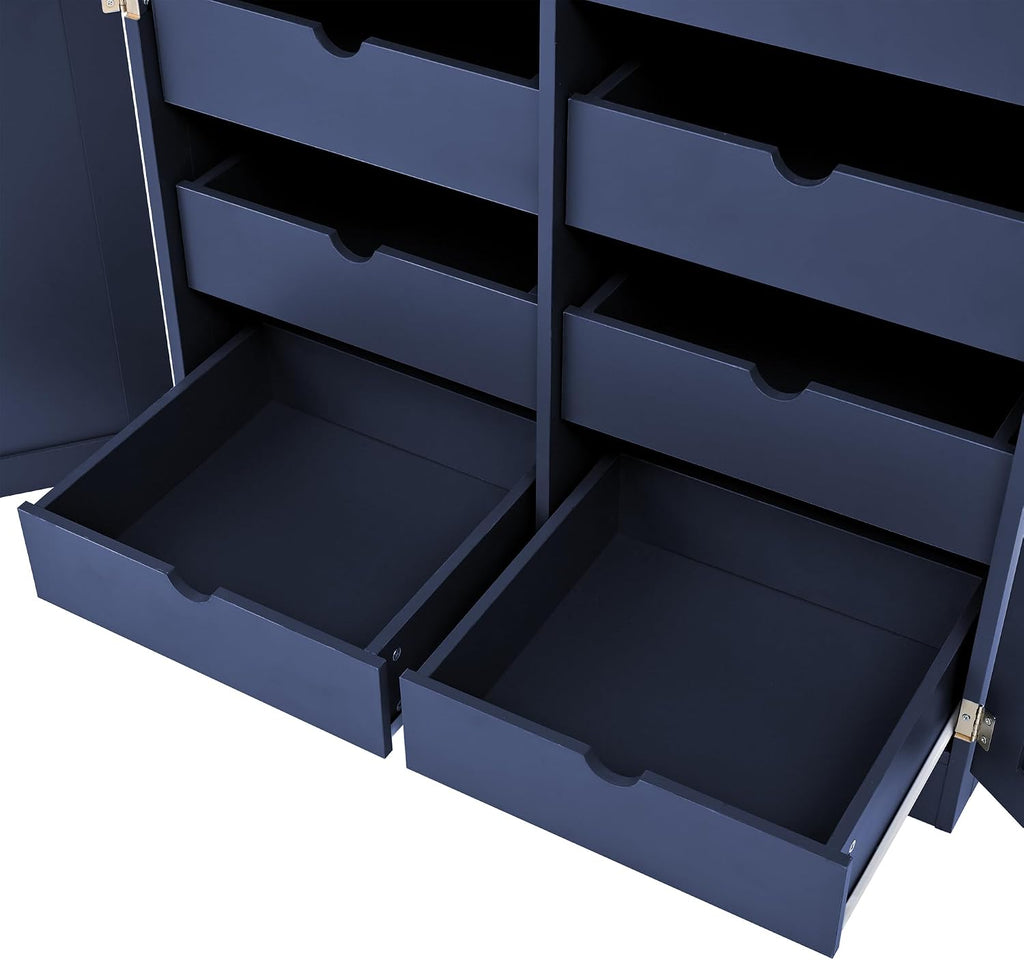 Freestanding Kitchen Pantry Storage Cabinet, 70.9''H Tall Wooden Kitchen Organizers with 4 Doors, 2 Door Shelves, 8 Pull-out Trays and Adjustable Shelf for Dining Room Living Room (Blue-8.5)