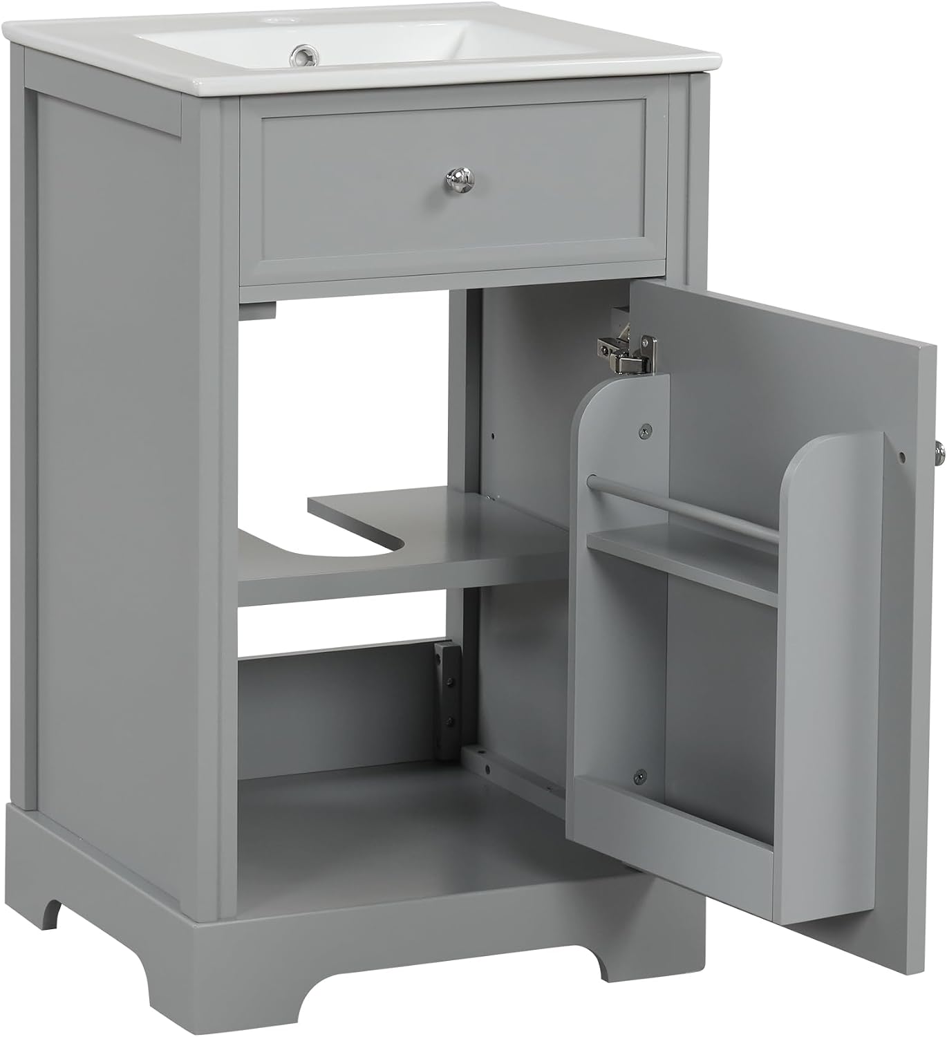 Flieks 20' Bathroom Vanity with Sink, Bathroom Cabinet with Soft Closing Door, Storage Rack and Adjustable Shelve, Grey