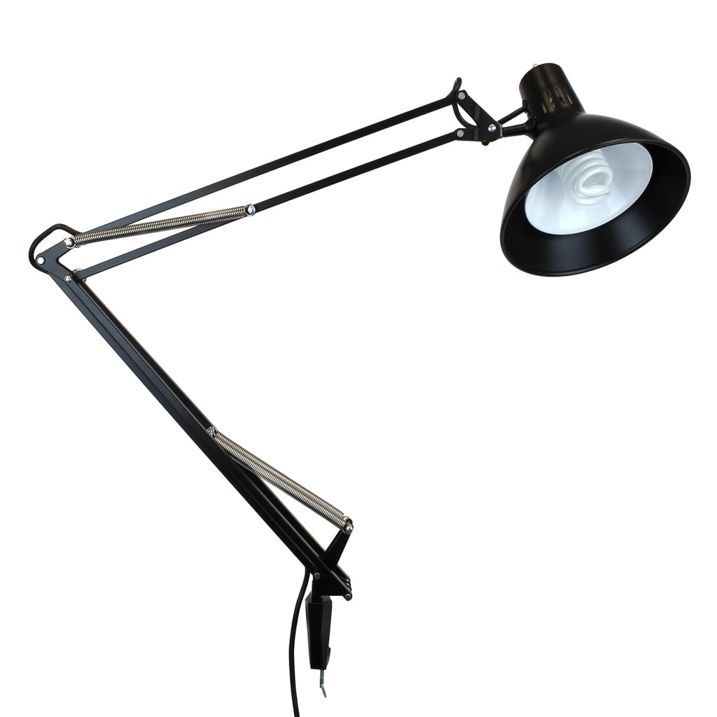 Luxo LS1ABK LS 23W CFL Task Light, 45' Powder-Coated Arm with External Springs, Edge Clamp, Black