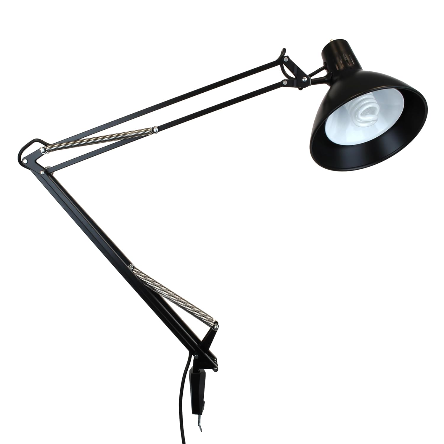 Luxo LS1ABK LS 23W CFL Task Light, 45' Powder-Coated Arm with External Springs, Edge Clamp, Black