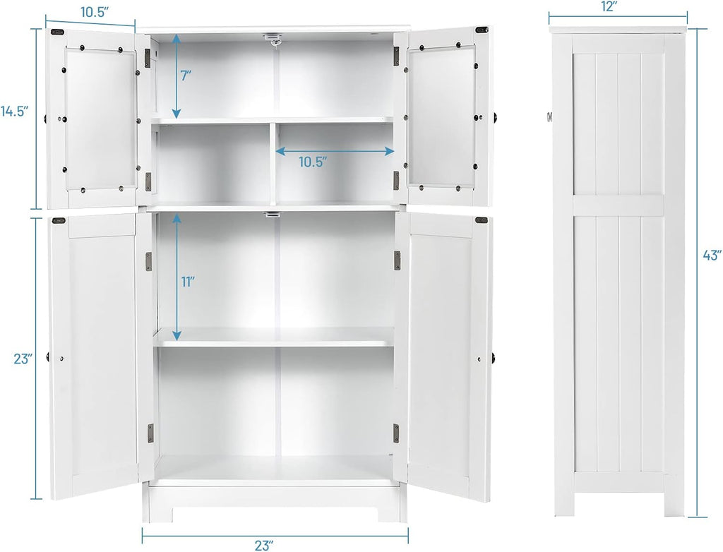 Giantex Storage Cabinet with Doors - Bathroom Floor Cabinet, Freestanding Tall Cabinet w/ 2 Tempered Glass Doors, Adjustable Shelf, Kitchen Cupboard Storage Organizer for Hallway Living Room (White)