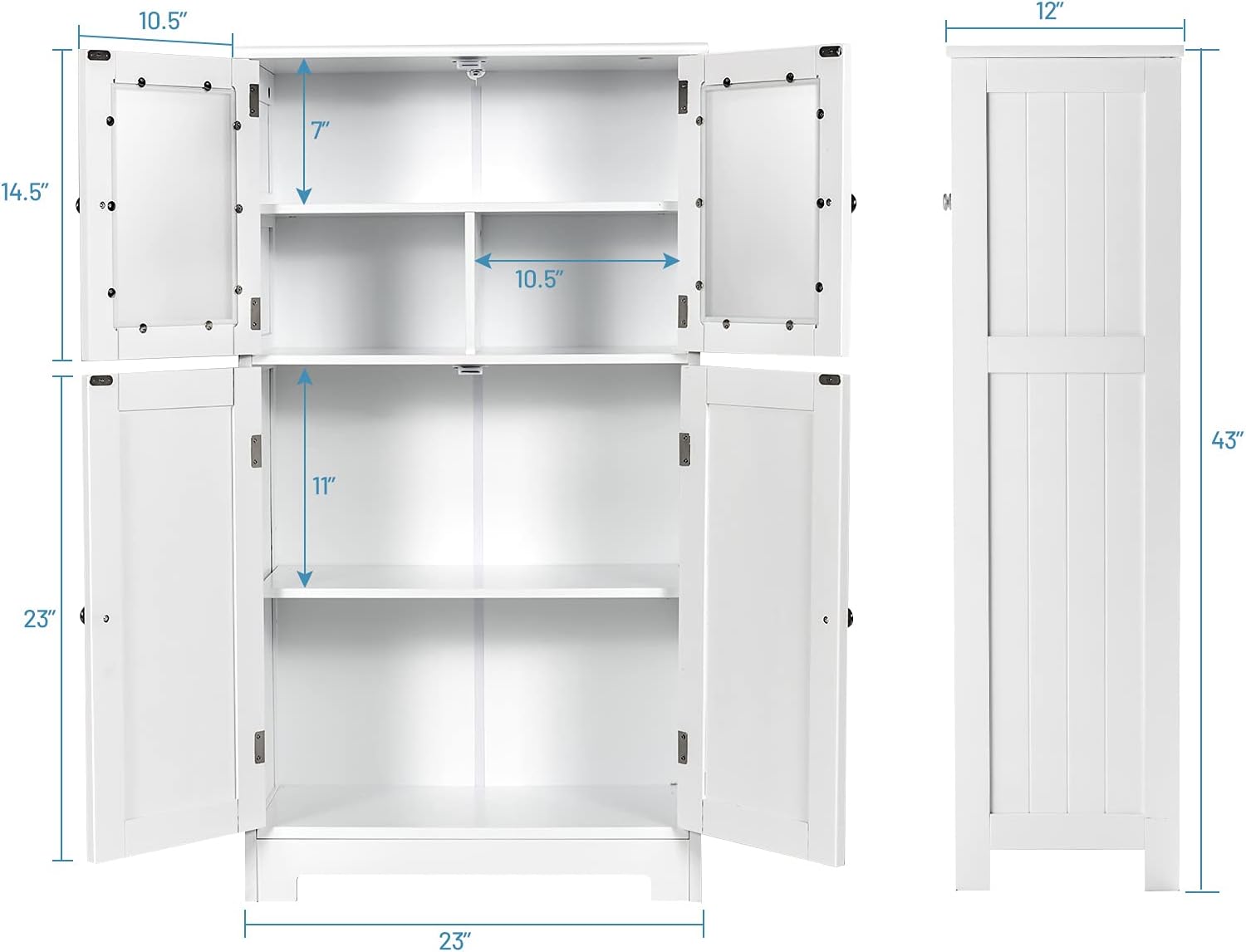 Giantex Storage Cabinet with Doors - Bathroom Floor Cabinet, Freestanding Tall Cabinet w/ 2 Tempered Glass Doors, Adjustable Shelf, Kitchen Cupboard Storage Organizer for Hallway Living Room (White)
