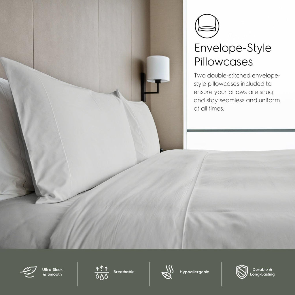 Tafts Queen Sheets Set, 100% Pure Viscose derived from Bamboo Bed Sheets Set, Luxuriously Soft, Silky, Cooling Sheets, Double Stitched, Lifetime Quality Promise (Light Grey)