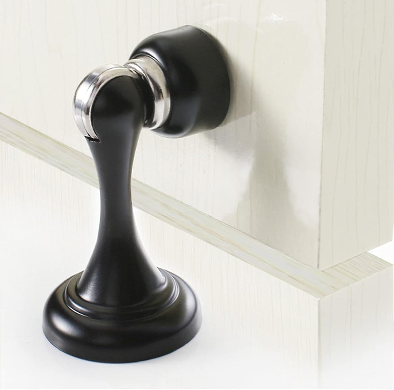 Door Stop Stopper Holder Magnetic,3 Pack White Brushed Nickel Catch Floor Wall Mount Stainless Steel for Office