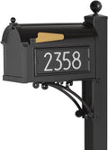 Whitehall Custom Extra Large Mailbox, Capitol Model with Modern Style Address Plaques and Post Package, Sand Cast Aluminum, Black Personalized in Silvertone