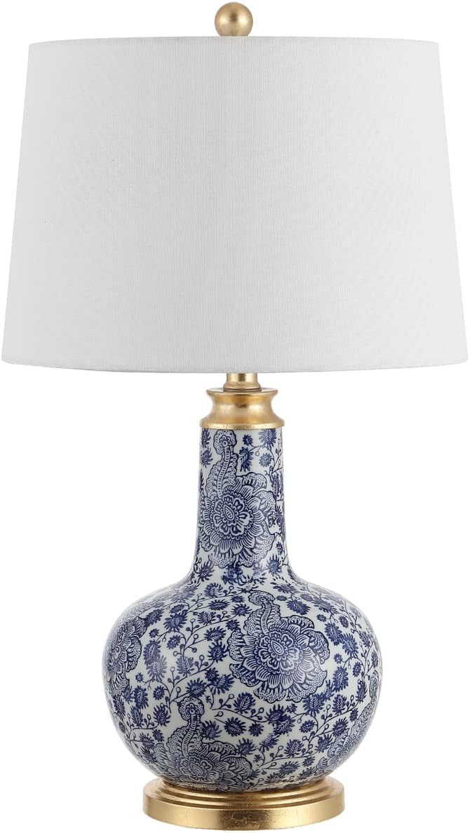 Safavieh Lighting Collection Leia Blue Floral Chinoiserie Ceramic 26-inch Bedroom Living Room Home Office Desk Nightstand Table Lamp (LED Bulb Included)