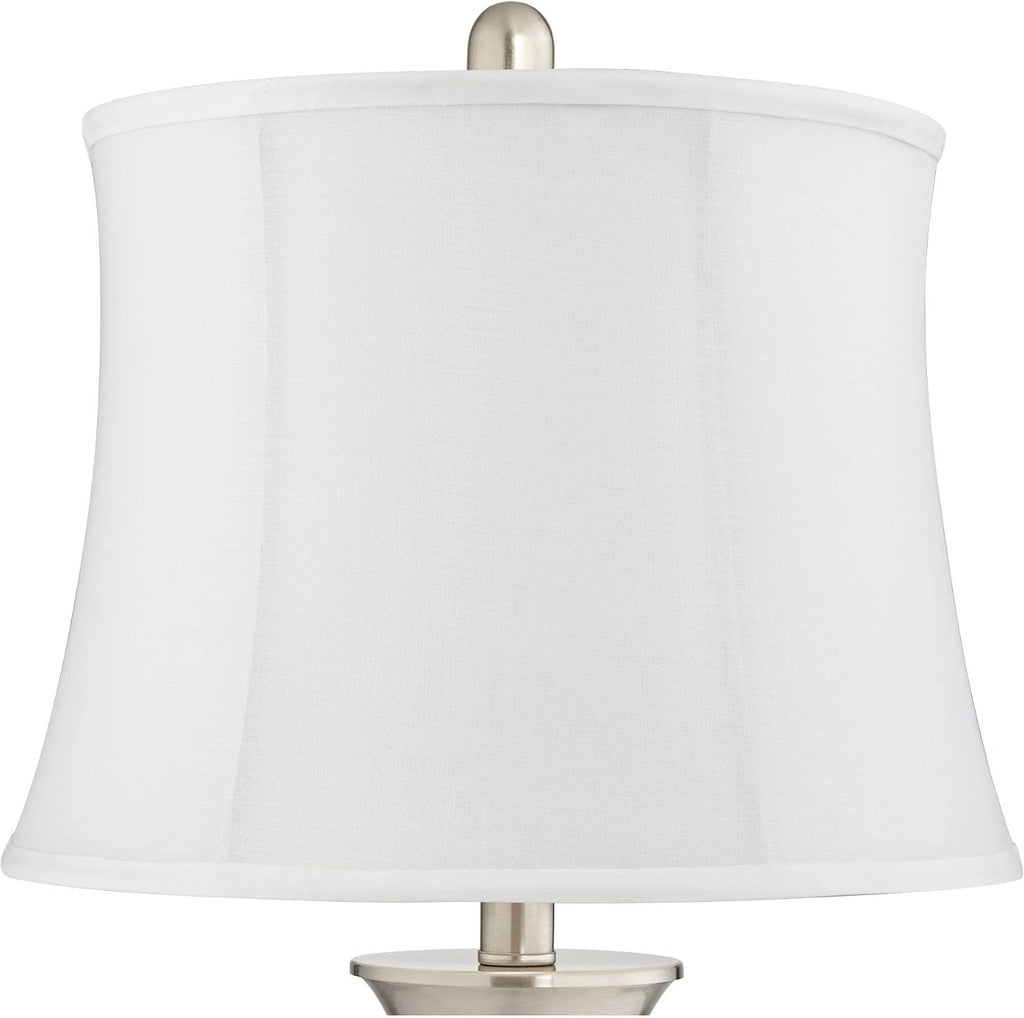 360 Lighting Seymore Modern Table Lamps 26' Tall Set of 2 with USB Charging Port Silver LED Touch On Off White Softback Drum Shade for Bedroom Living Room House Home Desk Bedside Nightstand