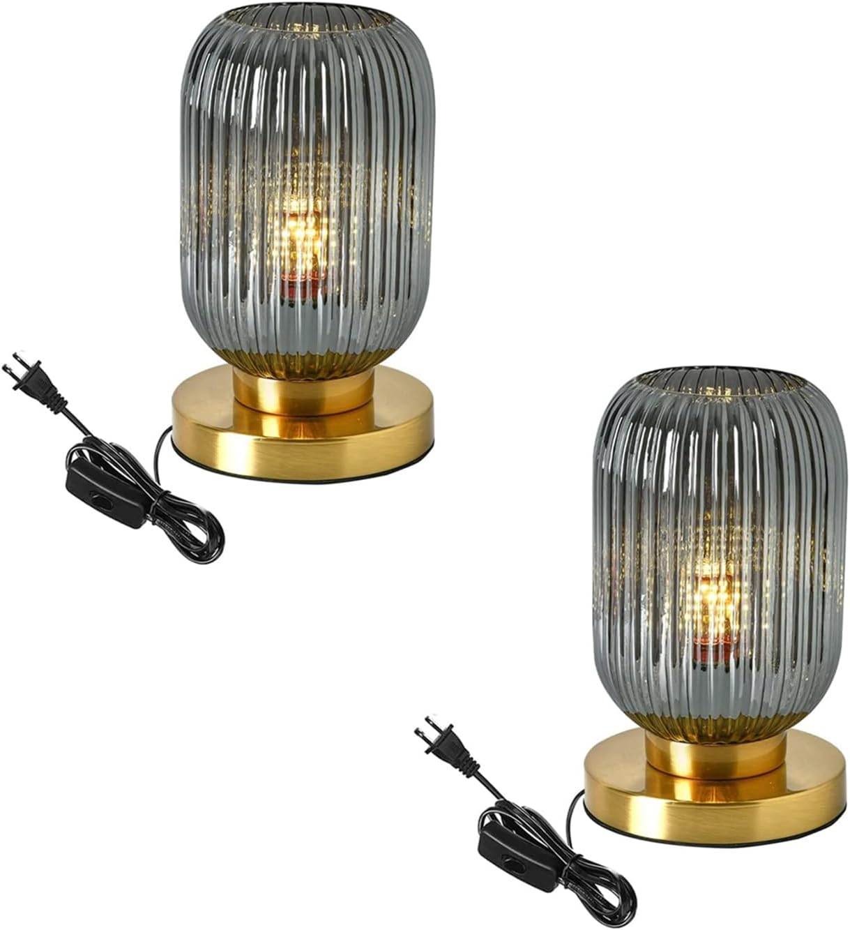 Globe Table Lamp, Mid Century Modern Table Lamp Vintage Gold Nightstand Lamp Set of 2 with Metal Base Grey Glass Desk Lamp Small Table Lamps for Bedroom Bedside Living Room Office