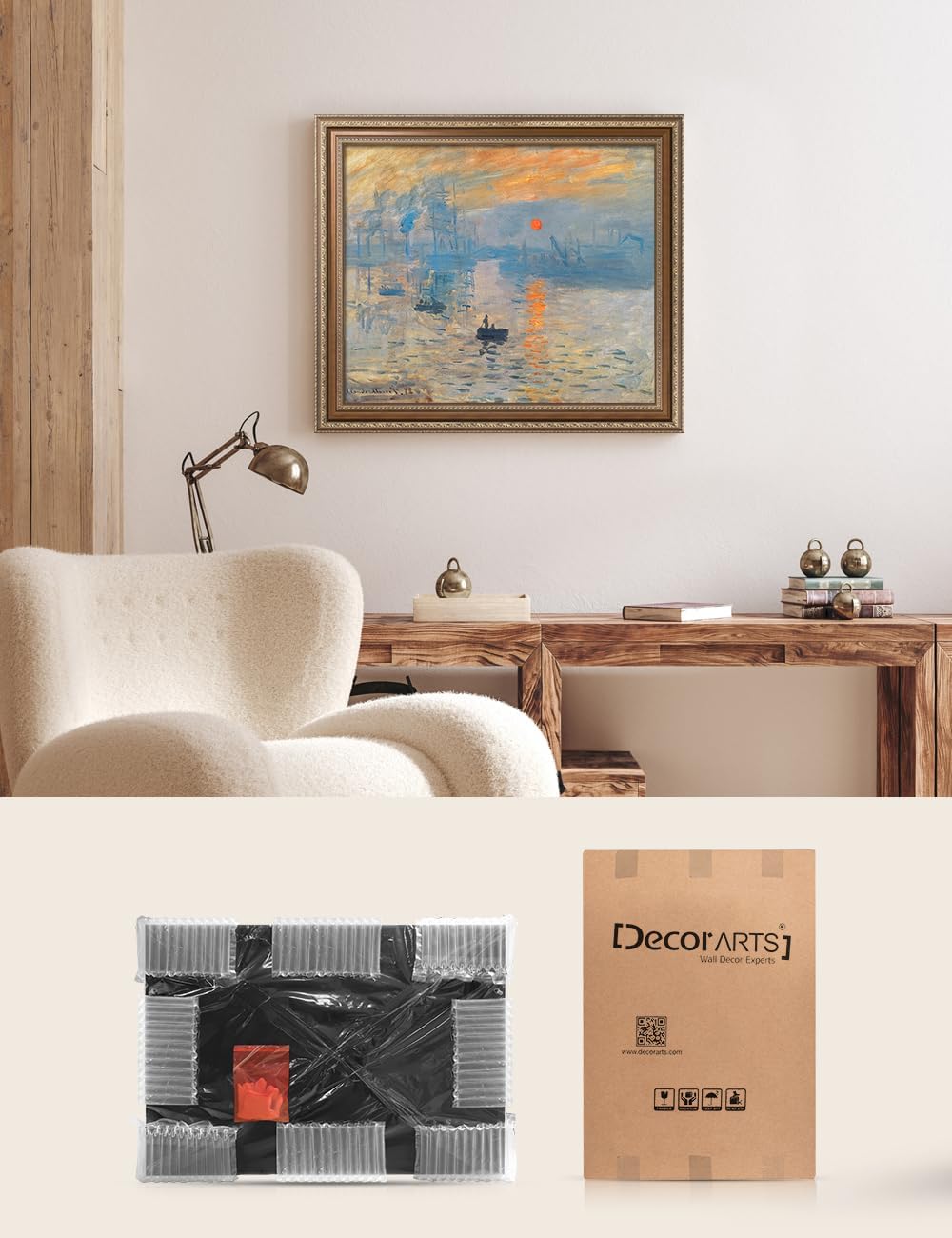 DECORARTS - Impression Sunrise, Claude Monet Classic Art. Giclee Prints Framed Art for Wall Decor.
