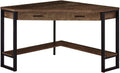 Pemberly Row Home Office Corner Computer Desk, 42' L, Reclaimed Wood Brown and Black Finish, Metal Frame, 1 Drawer, Bottom Shelf, Traditional Style Writing Desk for Work or Laptop Use