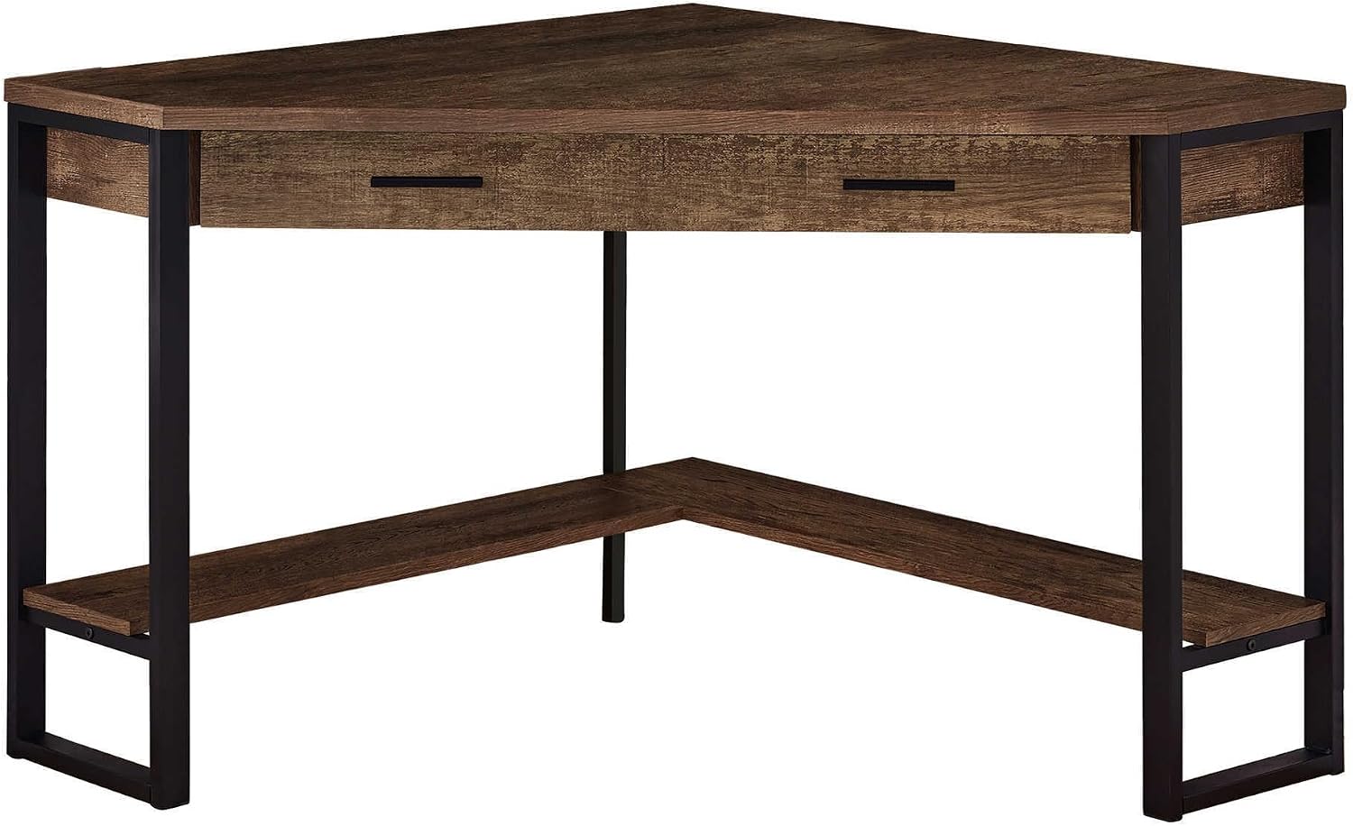 Pemberly Row Home Office Corner Computer Desk, 42' L, Reclaimed Wood Brown and Black Finish, Metal Frame, 1 Drawer, Bottom Shelf, Traditional Style Writing Desk for Work or Laptop Use