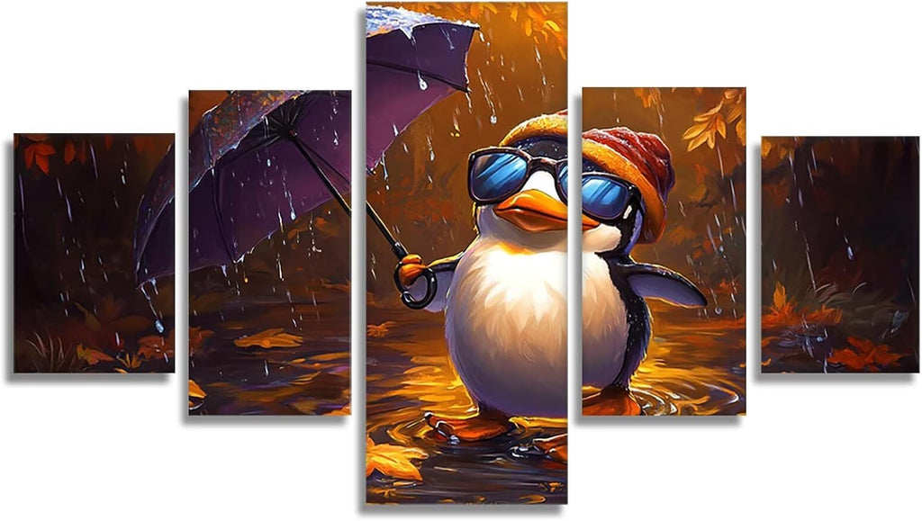 Animal Diamond Art 5 Piece Diamond Painting Penguin 5D DIY Full Square Drill Dimond Art Paintings Rhinestones Crafts for Adults Gem Painting for Home Decor Large Artwork for Wall 40 x 80 Inch,Model384