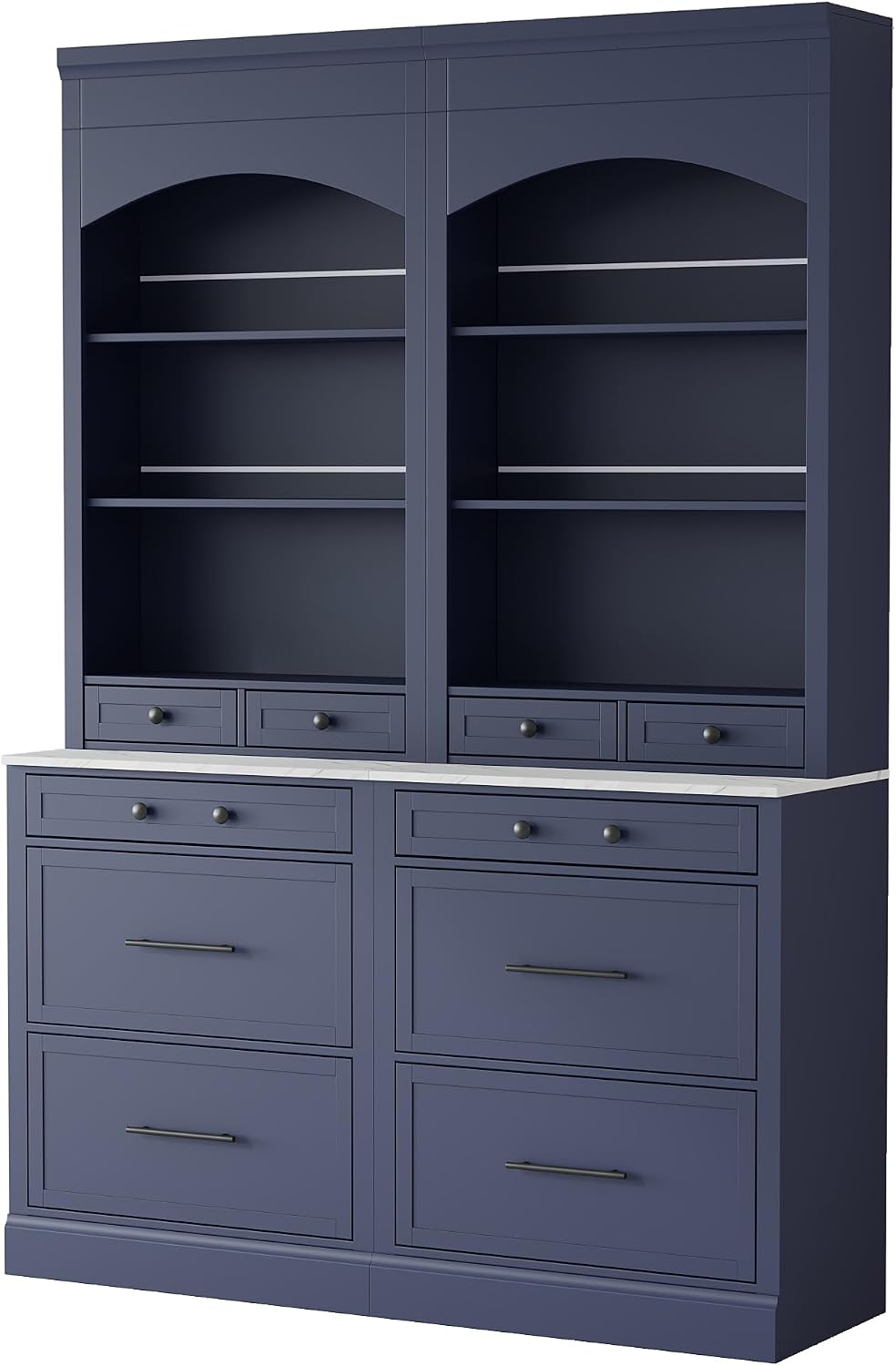 Modern 83.7inch High Kitchen Pantry, Freestanding Tall Kitchen Hutch with Faux Marble Top, Cupboard Cabinet with 5 Storage Drawers and Adjustable Shelf, Wood Storage Cabinet, Set of 2
