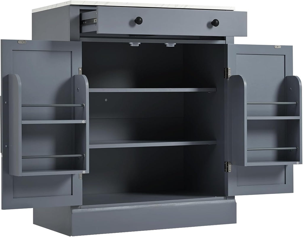 Modern Kitchen Pantry Storage Cabinet, Buffet Food Storage, Buffet Cabinet with 2 Adjustable Shelves and 2 Door Shelves, Set of 2