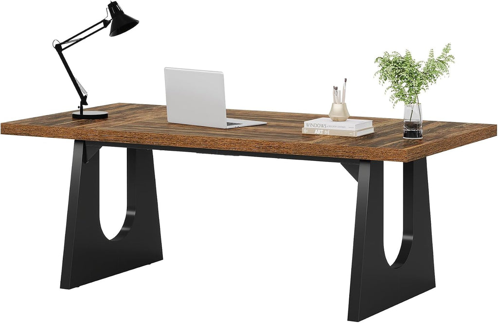 Tribesigns 70.86-Inch Executive Desk, Large Computer Office Desk with Double Wood Pedestal, Modern Simple Style Rectangle Writing Table for Home Office (Dark Brown)