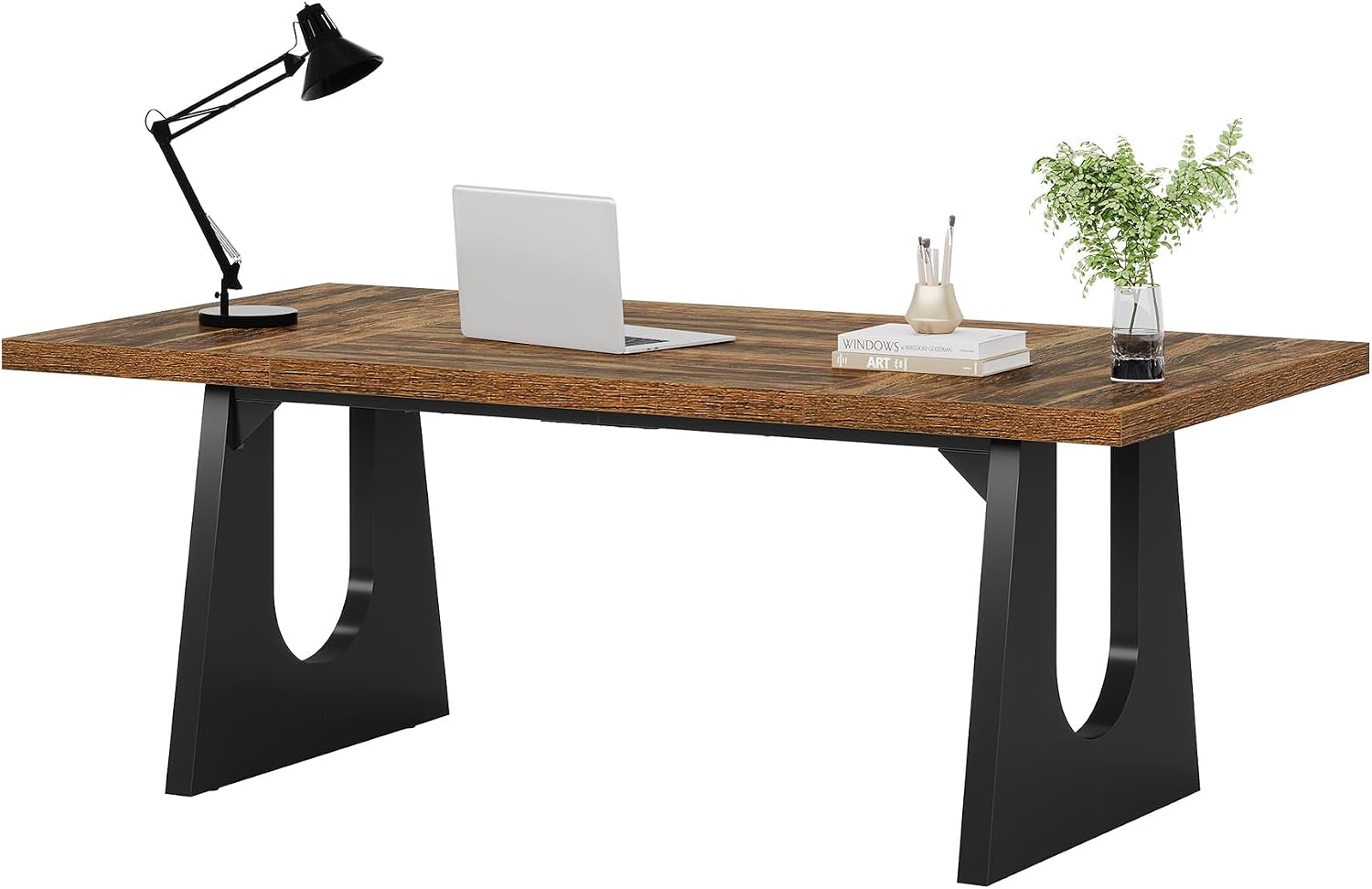 Tribesigns 70.86-Inch Executive Desk, Large Computer Office Desk with Double Wood Pedestal, Modern Simple Style Rectangle Writing Table for Home Office (Dark Brown)