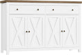 FOTOSOK Sideboard Buffet Cabinet with Storage, 55' Large Kitchen Storage Cabinet with 2 Drawers and 4 Doors, Wood Coffee Bar Buffet Table Console Table for Kitchen Dining Room, White