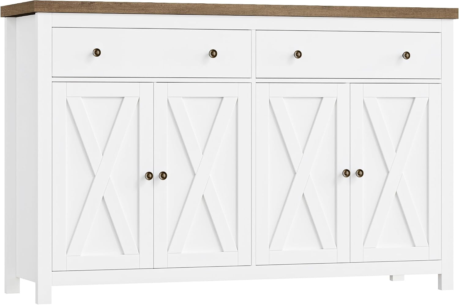 FOTOSOK Sideboard Buffet Cabinet with Storage, 55' Large Kitchen Storage Cabinet with 2 Drawers and 4 Doors, Wood Coffee Bar Buffet Table Console Table for Kitchen Dining Room, White