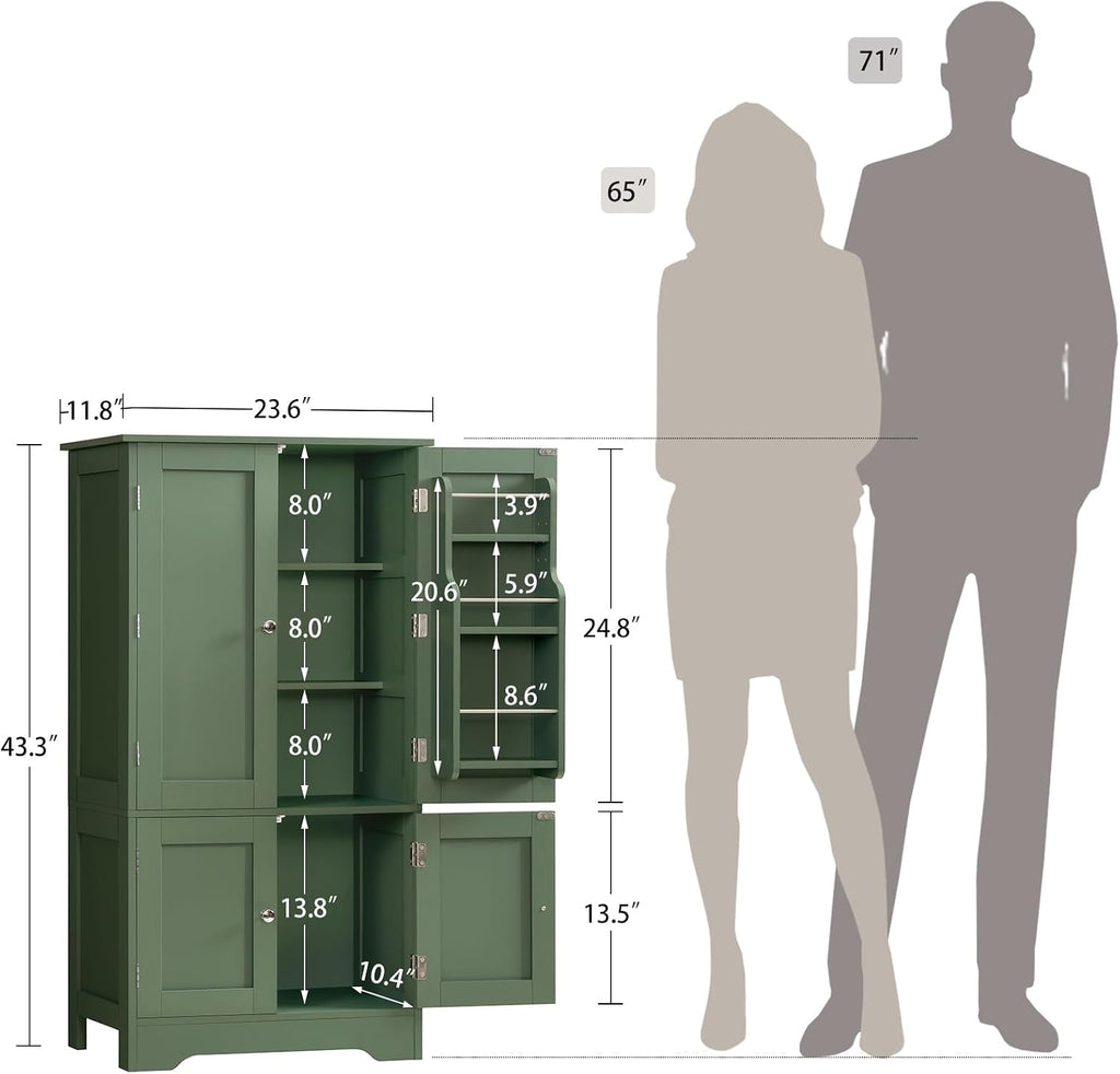 TEENFON 43' H Storage Cabinet with 4 Doors, Kitchen Cabinet with 6 Door Shelves, Kitchen Pantry Cabinets for Living Room, Dining Room, Bathroom, Forest Green