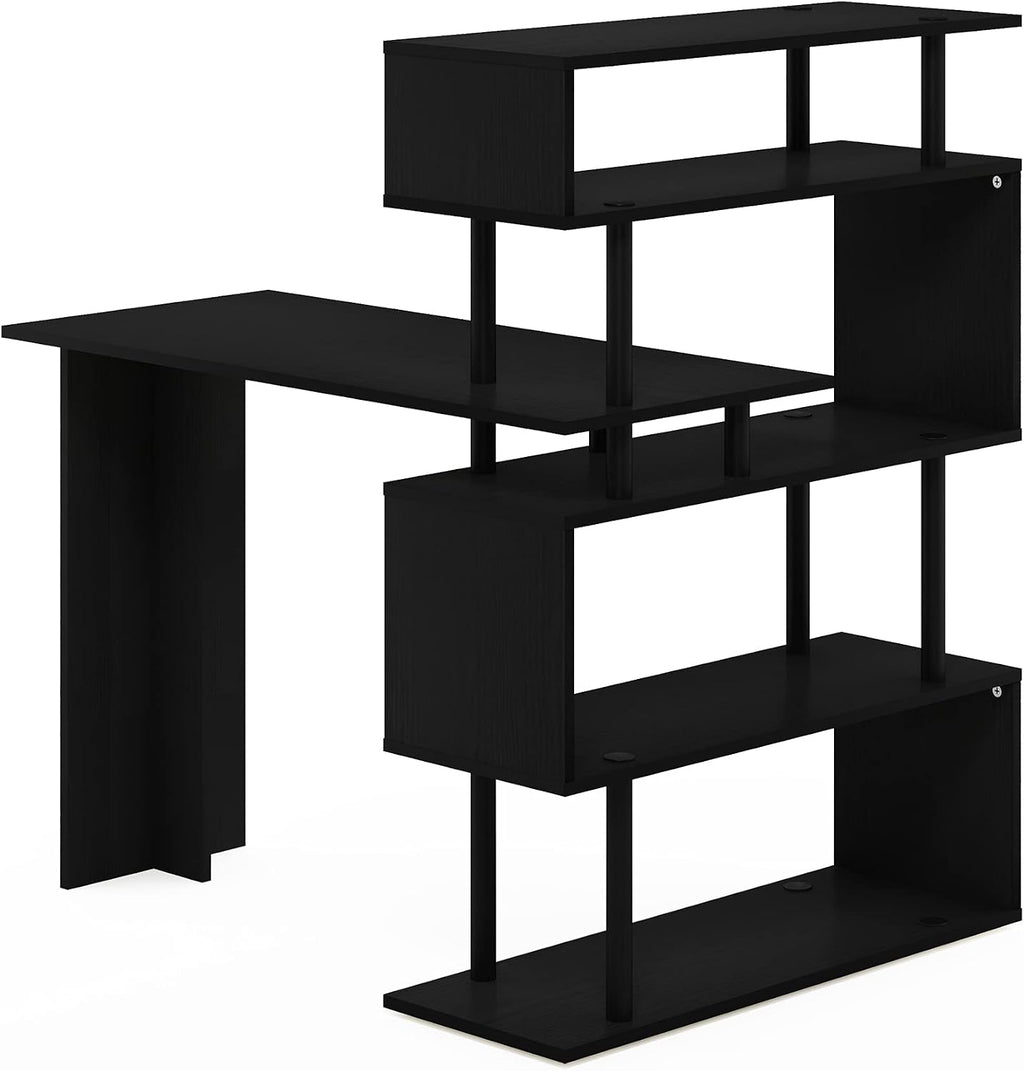 Furinno Classic Desk, 40' Wide L-Shape Gaming Desk, Computer Desk, Writing Desk with 5-Tier S-Shaped Side Shelves for Home Office, Study Room, Dorm, Bedroom, Americano