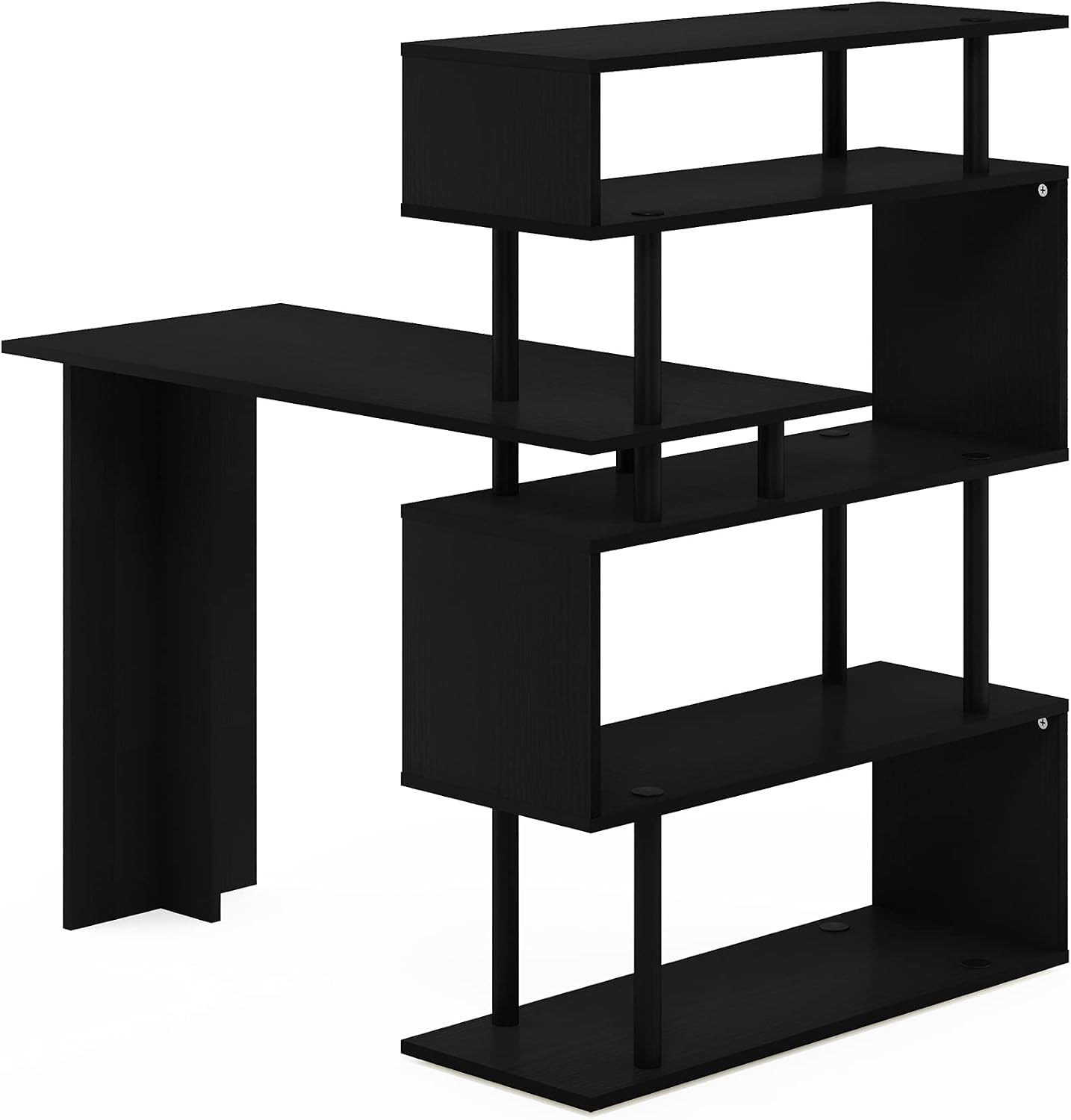 Furinno Classic Desk, 40' Wide L-Shape Gaming Desk, Computer Desk, Writing Desk with 5-Tier S-Shaped Side Shelves for Home Office, Study Room, Dorm, Bedroom, Americano