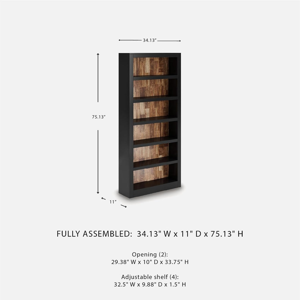 Signature Design by Ashley Wildenauer Farmhouse 75' Bookcase with 2 Fixed Shelves and 4 Adjustable Shelves, Black & Light Brown