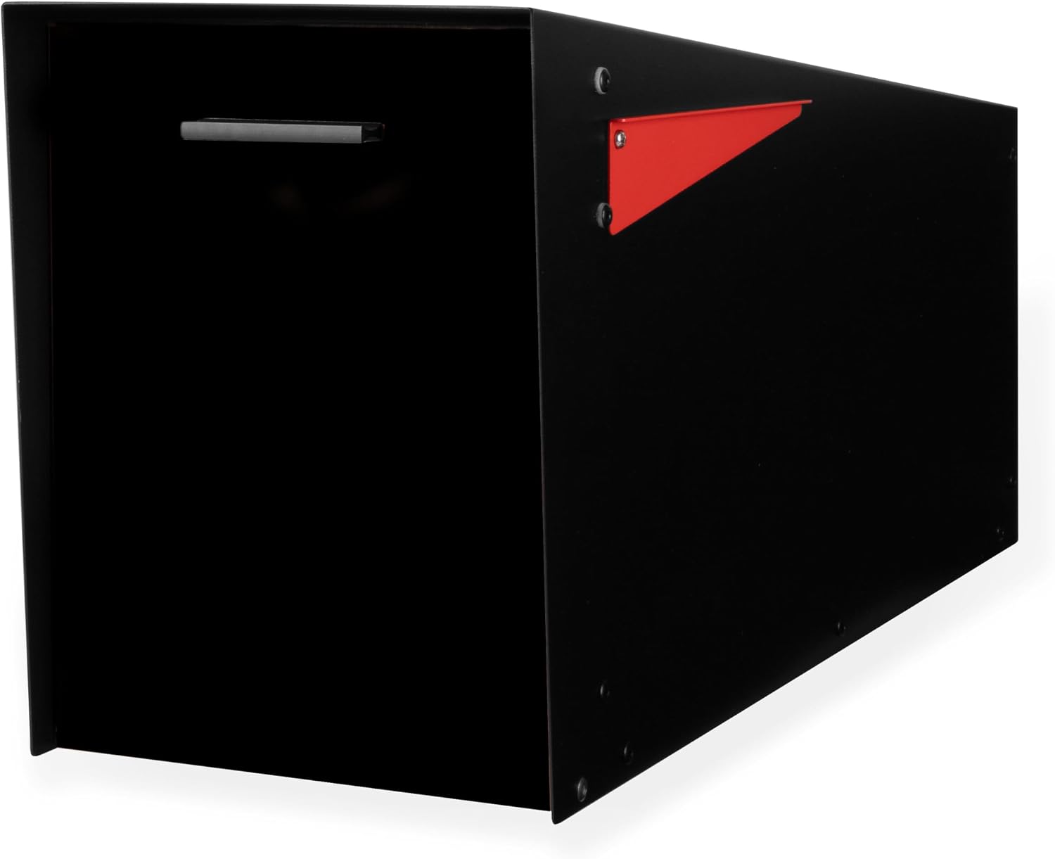 Ilyapa Modern Angle Design Post Mount Modern Mailbox - Black Exterior Powder Coated Steel, All Weather & Corrosion Resistant, Stainless Steel Hinges