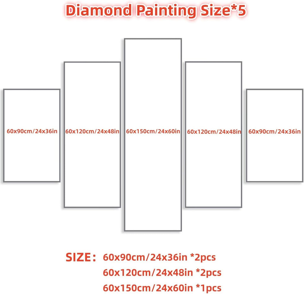 Sunset Diamond Art 5 Piece Diamond Painting Landscape 5D DIY Full Square Drill Dimond Art Paintings Crystal Crafts for Adults Gem Painting for Home Decor, Large Artwork for Wall 60 x 120 Inch,Model168