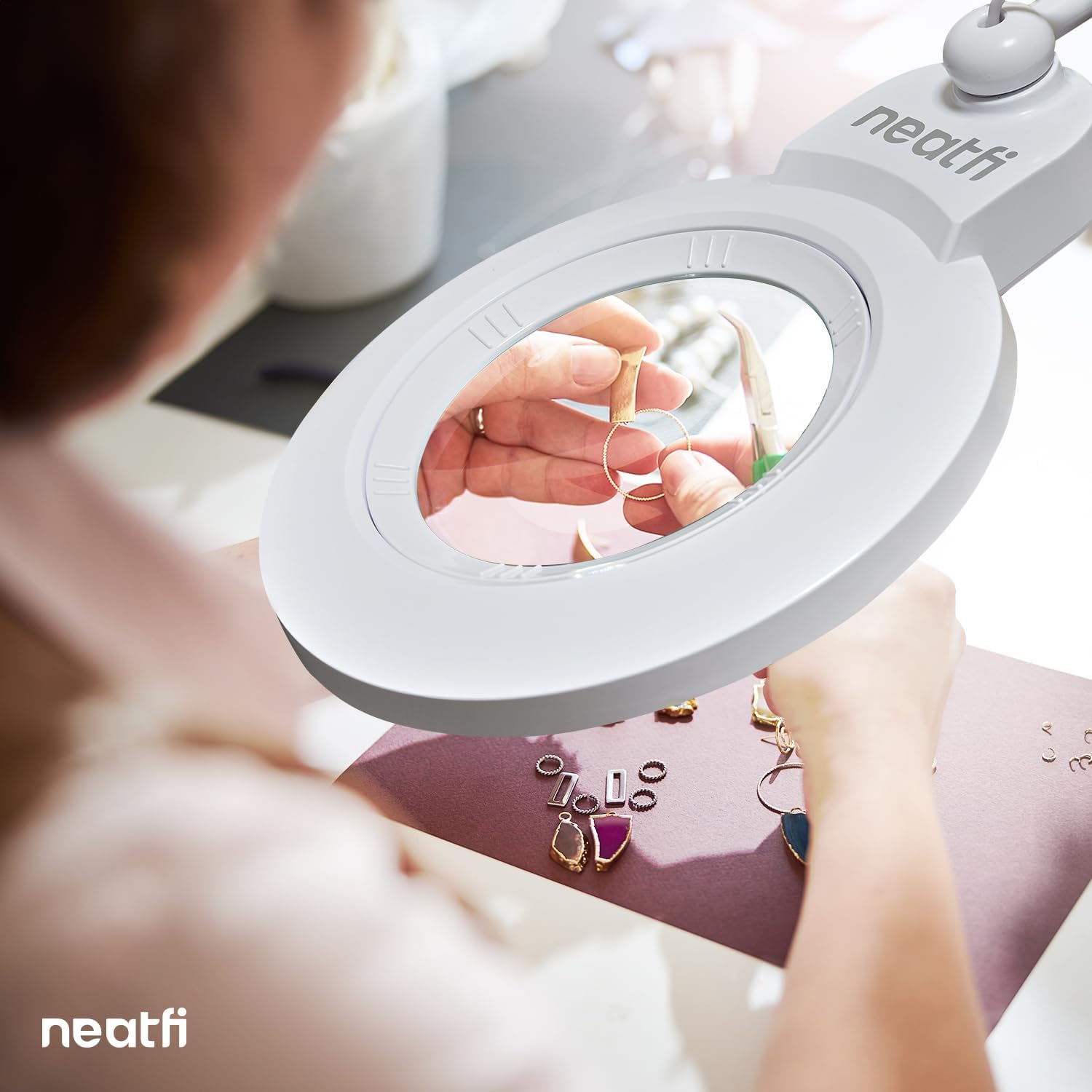 Neatfi (New Model) 1,200 Lumens LED Magnifying Lamp with Clamp, 8 Diopter, Correlated Color Temperature Control, 12W, 120 Pcs SMD LED (White, 5 Inch Lens)