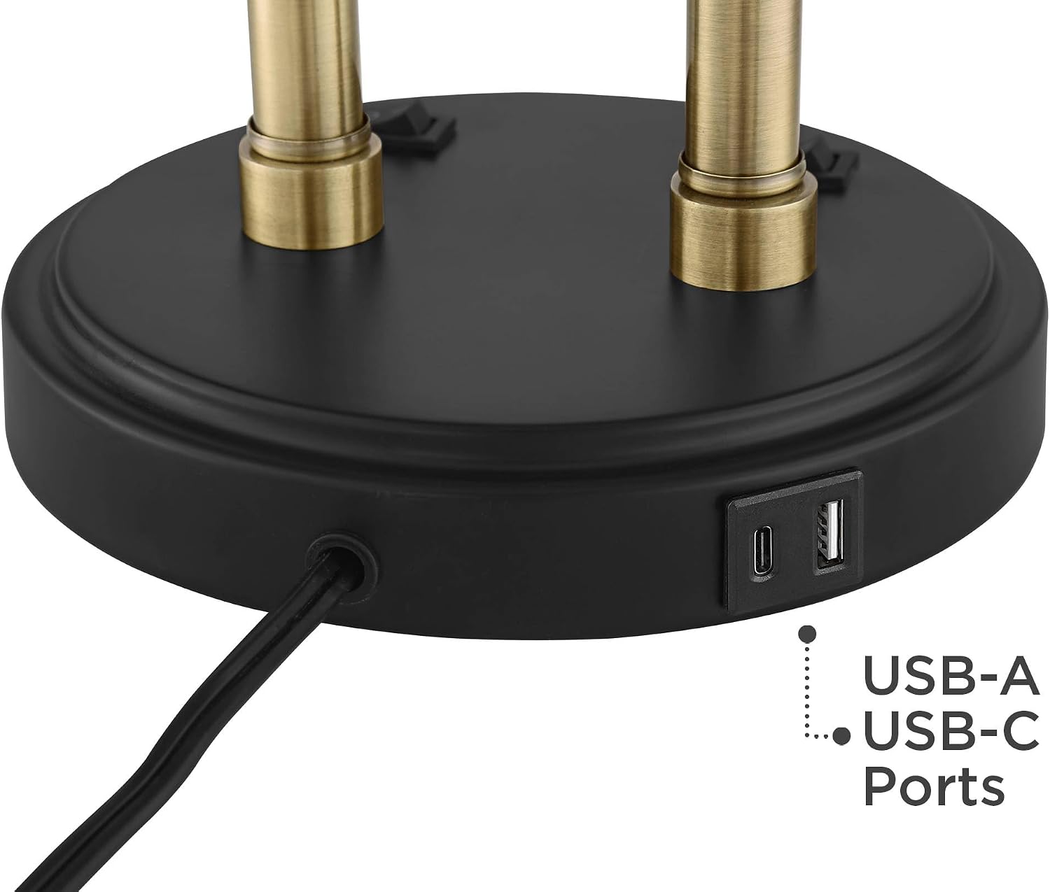Possini Euro Design Sentry 23' High Mid Century Modern Desk Lamp with USB Charging Ports A+C Black Brass Gold Metal LED Adjustable Cone Shade for Living Room Bedroom House Bedside Nightstand Office