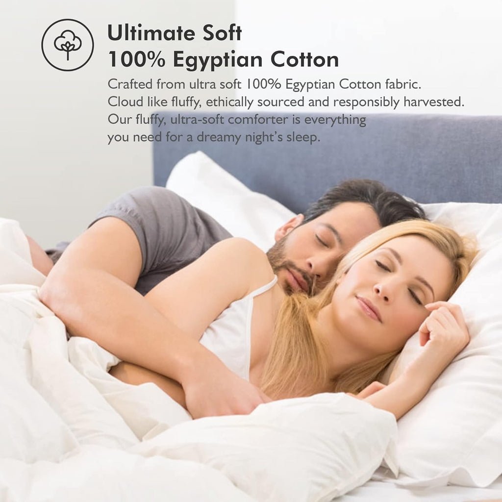 Luxurious Queen Size Goose Down Feather Fiber Comforter Duvet Insert, 100% Egyptian Cotton Cover, 60 oz. Fill Weight Comforter (Queen, Black Stripe)