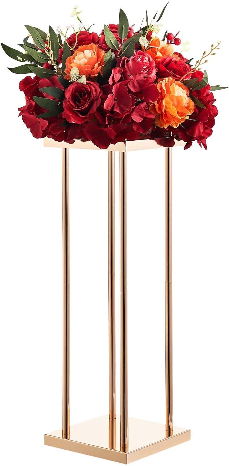 VEVOR Wedding Flower Stand, 10PCS 23.62-inch Column Flower Stand, Floral Stands with Metal Laminate, Cylindrical Cubic Floral Display Rack for Wedding, Party, Birthday, Home,French Gold Centerpiece Stands