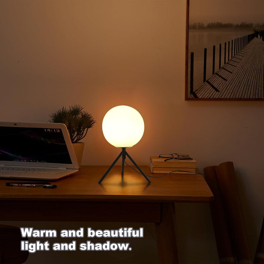 Black Globe Table Lamp Set of 2, Modern Minimalist Table Lamp with Milky White Shade, 8' Glass Ball Bedside Lamp Orb Nightstand Lamp Small Desk Lamps for Bedroom Living Room Home Office Study