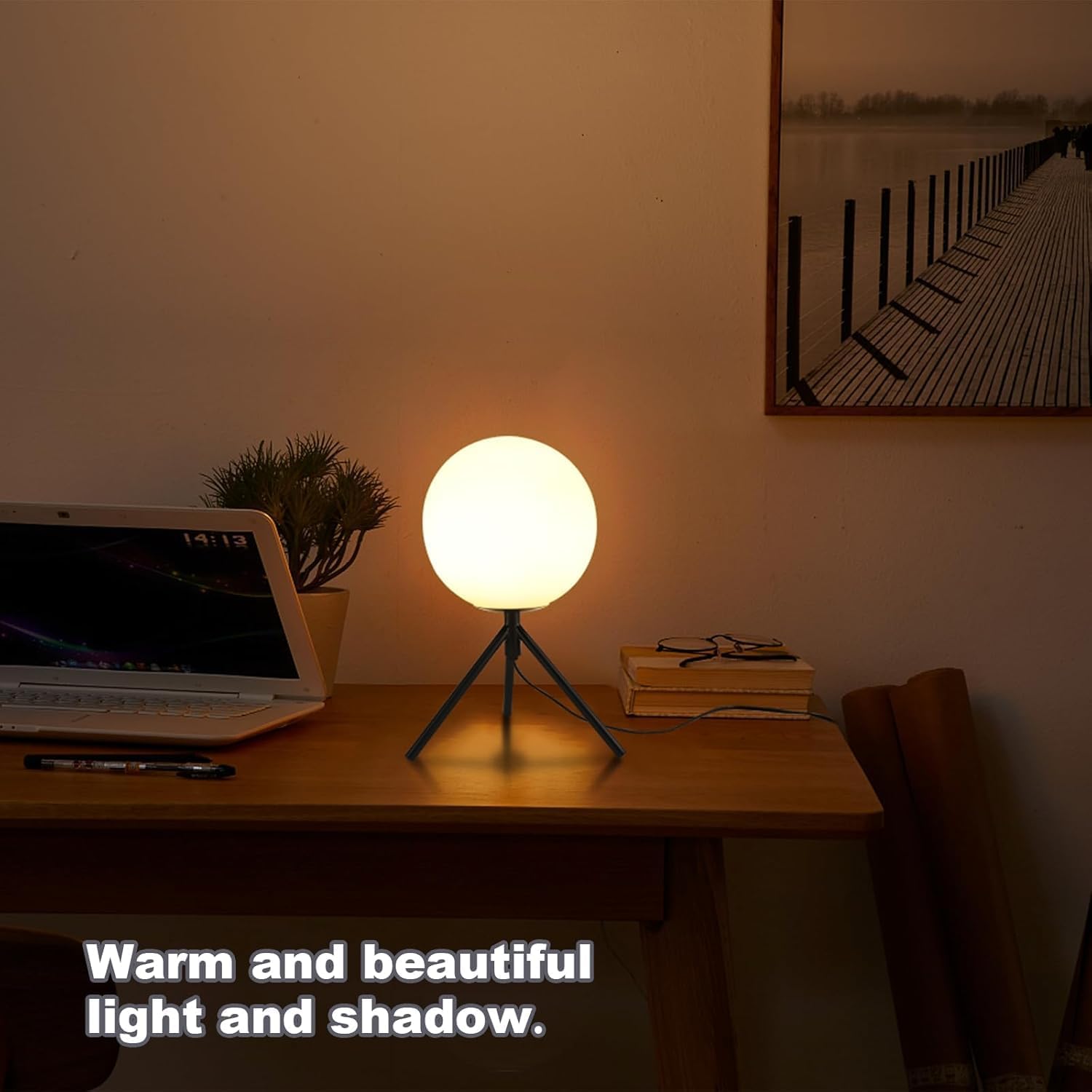 Black Globe Table Lamp Set of 2, Modern Minimalist Table Lamp with Milky White Shade, 8' Glass Ball Bedside Lamp Orb Nightstand Lamp Small Desk Lamps for Bedroom Living Room Home Office Study