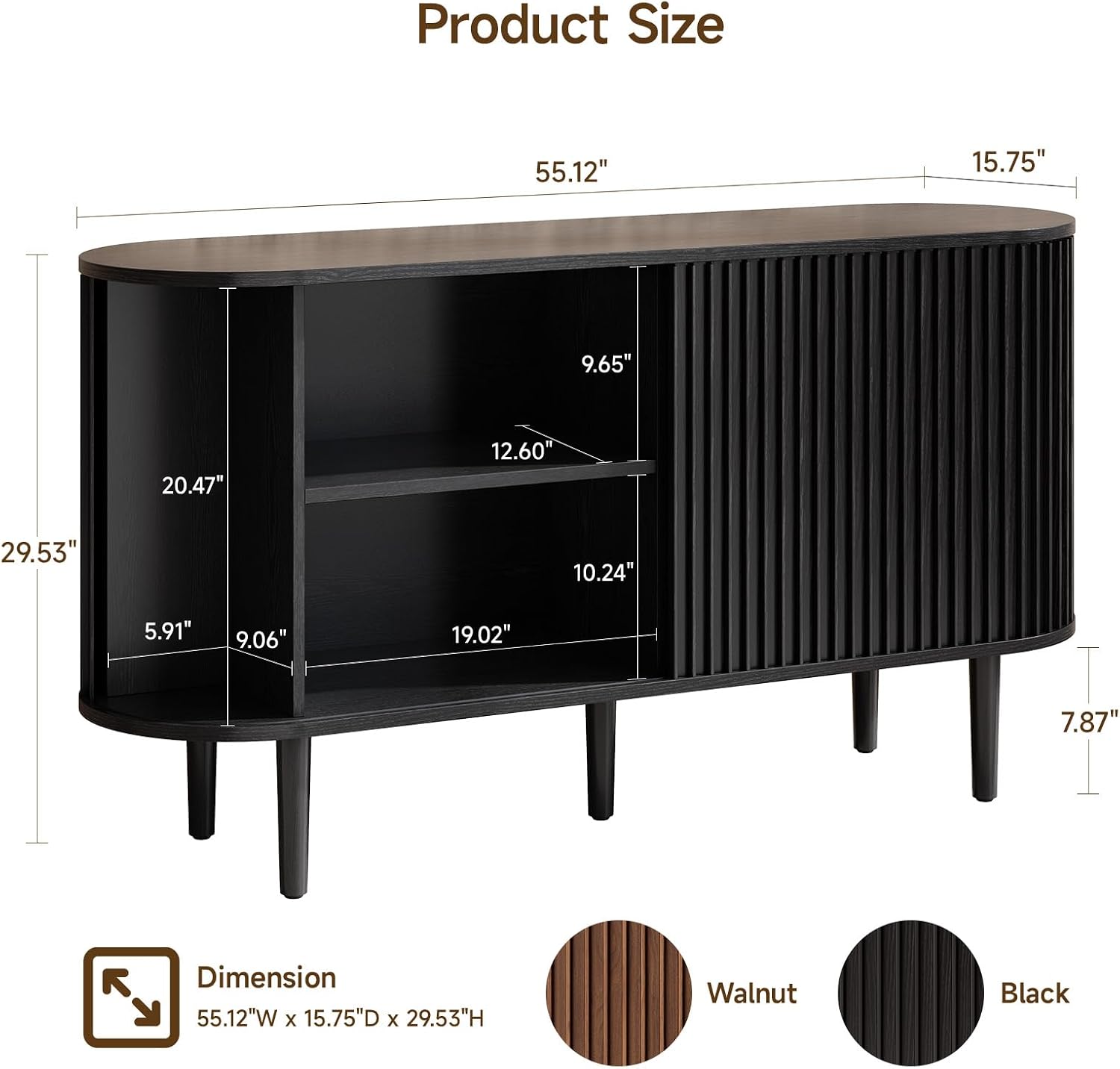 ONBRILL 55' Buffet Sideboard Cabinet with Sliding Doors, Mid-Century Modern Sideboard Buffet Cabinet with Storage & Adjustable Shelves, Accent Coffee Bar Console Table for Kitchen, Entryway, Black