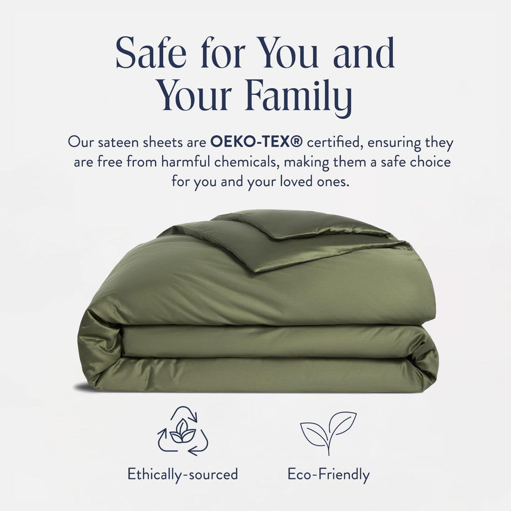 Brooklinen Luxury Sateen Duvet Cover - 100% Cotton, Twin/Twin XL Size in Fresh Moss Green with Extra-Long Corner Ties and Button Closure - Best Twin/Twin XL Duvet Covers