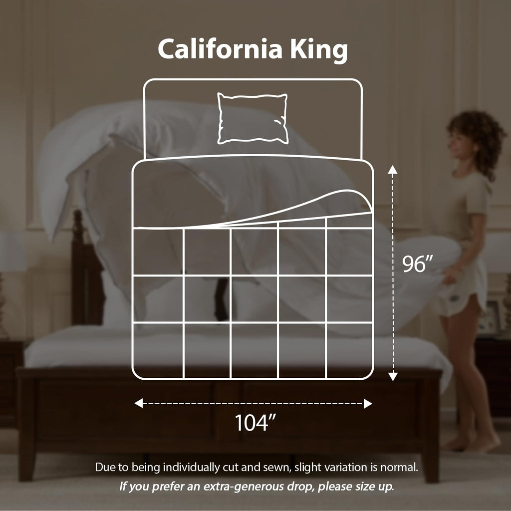 PACIFIC COAST Goose Down Fiber Comforters California King Duvet Insert, All Season White Comforter, 3D Hidden-Stitch Baffle Box Design,8 Tabs, Gifts for Women/Men, Extra Fluffy Luxury Duvet (104'x96')
