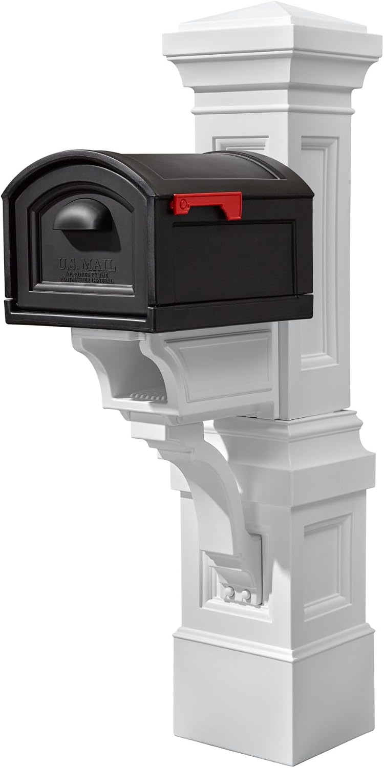 Step2 Atherton Grand Onyx Black XL Mailbox and Classic White Mailbox Post Kit – Elegantly Styled Mailbox with Post Cover, Magnetic Closure & Newspaper Chute – Ultra Durable, Low Maintenance