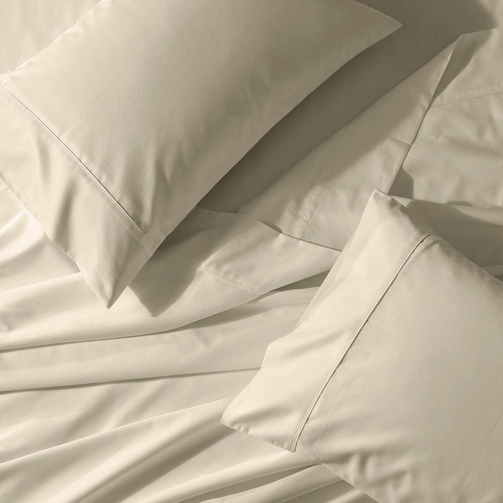 Solid 300-Thread-Count, 100-Percent Cotton Percale, Breathable Crispy Split-California-King Sheets Set for Adjustable Beds, Linen