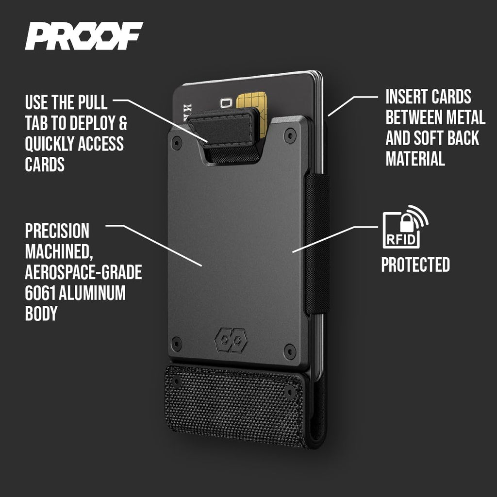 PROOF Wallet | Slim Minimalist Wallets for Men | Leather & Metal | RFID Wallet | Front/Back Pocket | Gift Box | Veteran Owned