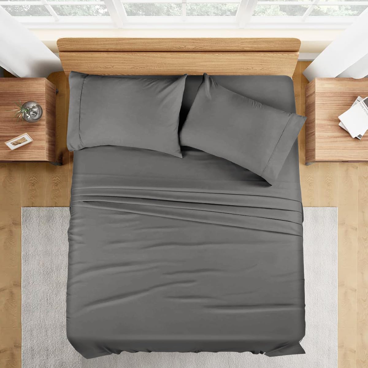 1000 Series- Extra Long Staple 100% Egyptian Cotton Sheet Set,Sateen Weave, Hotel Quality Soft Luxury Bedding, Queen Size 4 Piece Sheet Set Fit 15' Inch to 18' Deep Grey Solid.