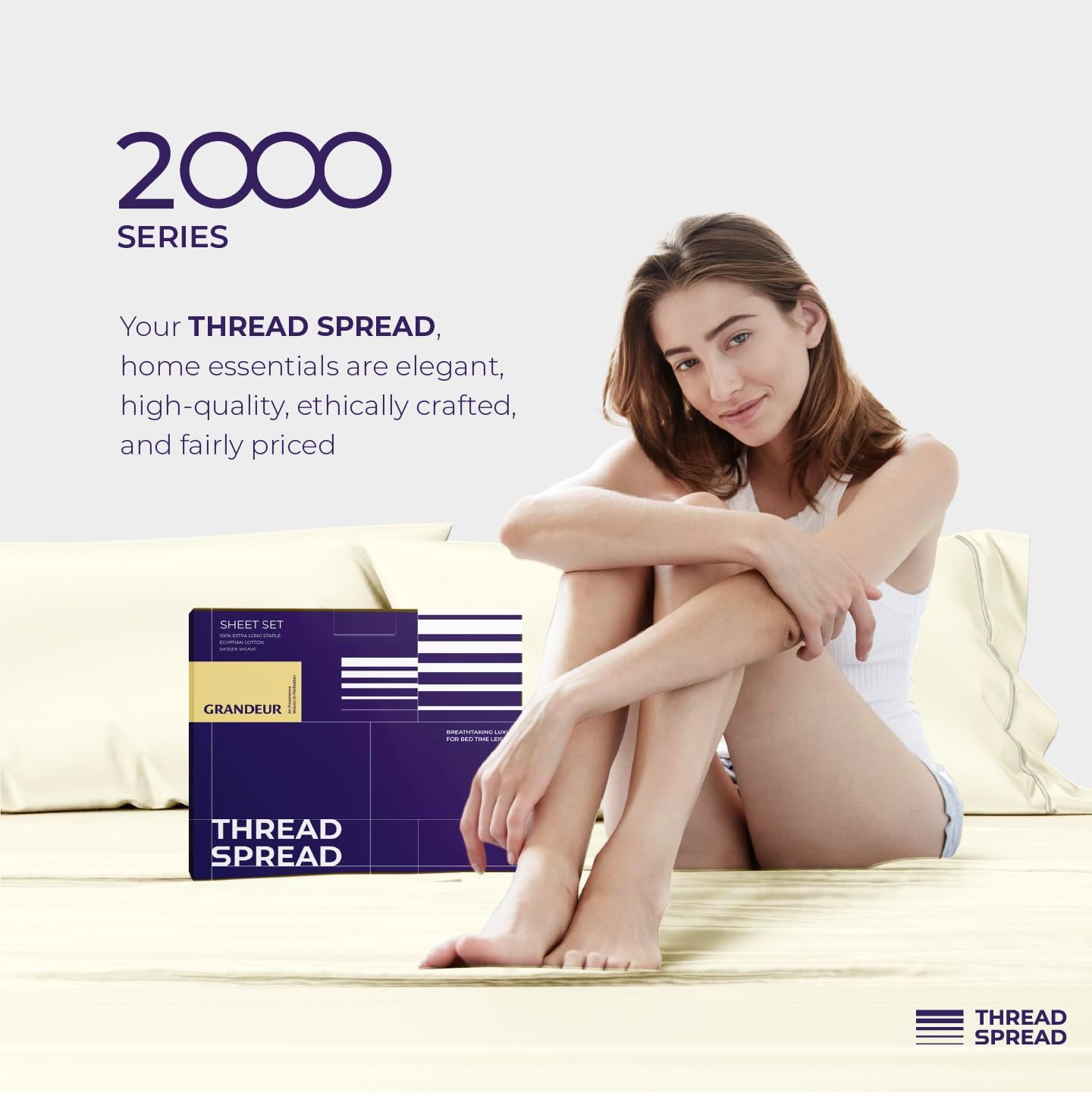THREAD SPREAD 100% Egyptian Cotton California King Sheets Set - 2000 Series Luxury Cal King Bed Sheets, Soft & Cooling Sateen Weave, 17' Extra Deep Pocket Hotel Collection Sheet (4 Pc, Ivory)