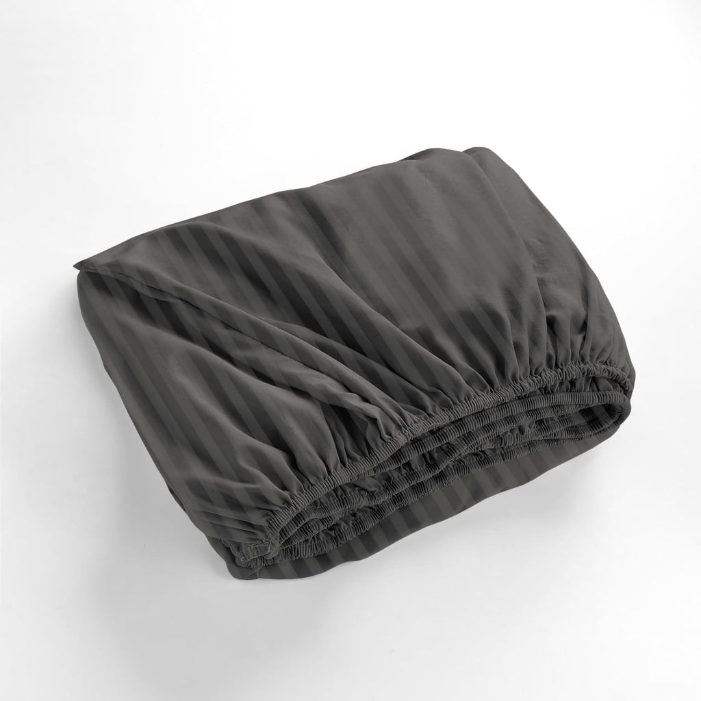 1000 Series- Extra Long Staple 100% Egyptian Cotton Sheet Set,Sateen Weave, Hotel Quality Soft Luxury Bedding, Queen Size 4 Piece Sheet Set Fit 15' Inch to 18' Deep Stripe Grey