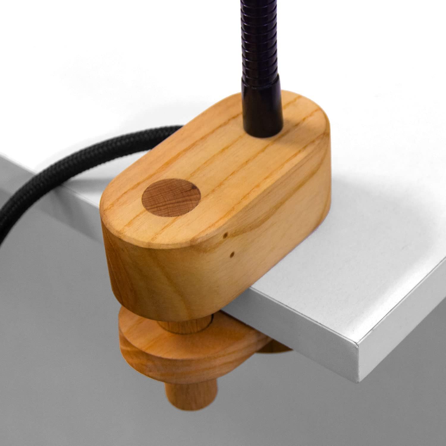 Wooden Bedside Clamp Light - Vintage Wood Led Table Lamp for Reading. Unique Modern Desk Clip Light for Bedroom, Living Room, Office. Mid-Century Scandinavian Design.