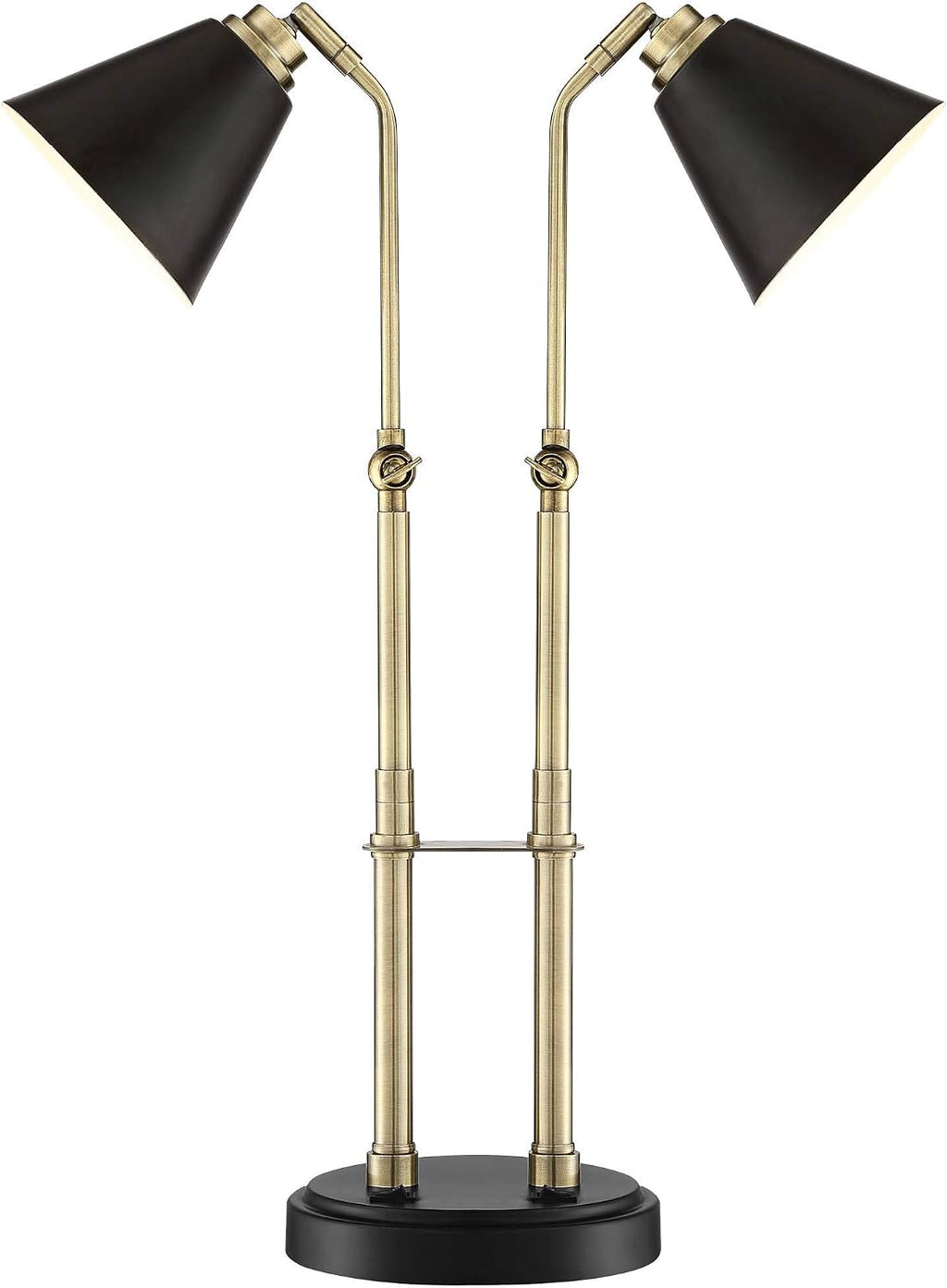 Possini Euro Design Sentry 23' High Mid Century Modern Desk Lamp with USB Charging Ports A+C Black Brass Gold Metal LED Adjustable Cone Shade for Living Room Bedroom House Bedside Nightstand Office