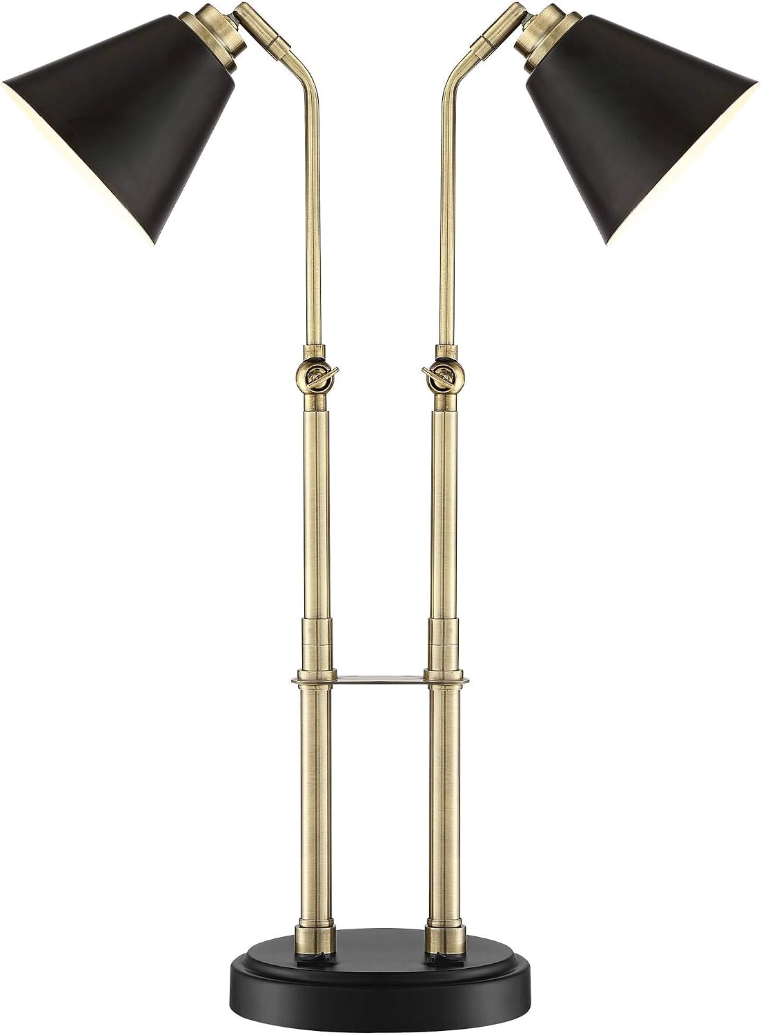 Possini Euro Design Sentry 23' High Mid Century Modern Desk Lamp with USB Charging Ports A+C Black Brass Gold Metal LED Adjustable Cone Shade for Living Room Bedroom House Bedside Nightstand Office