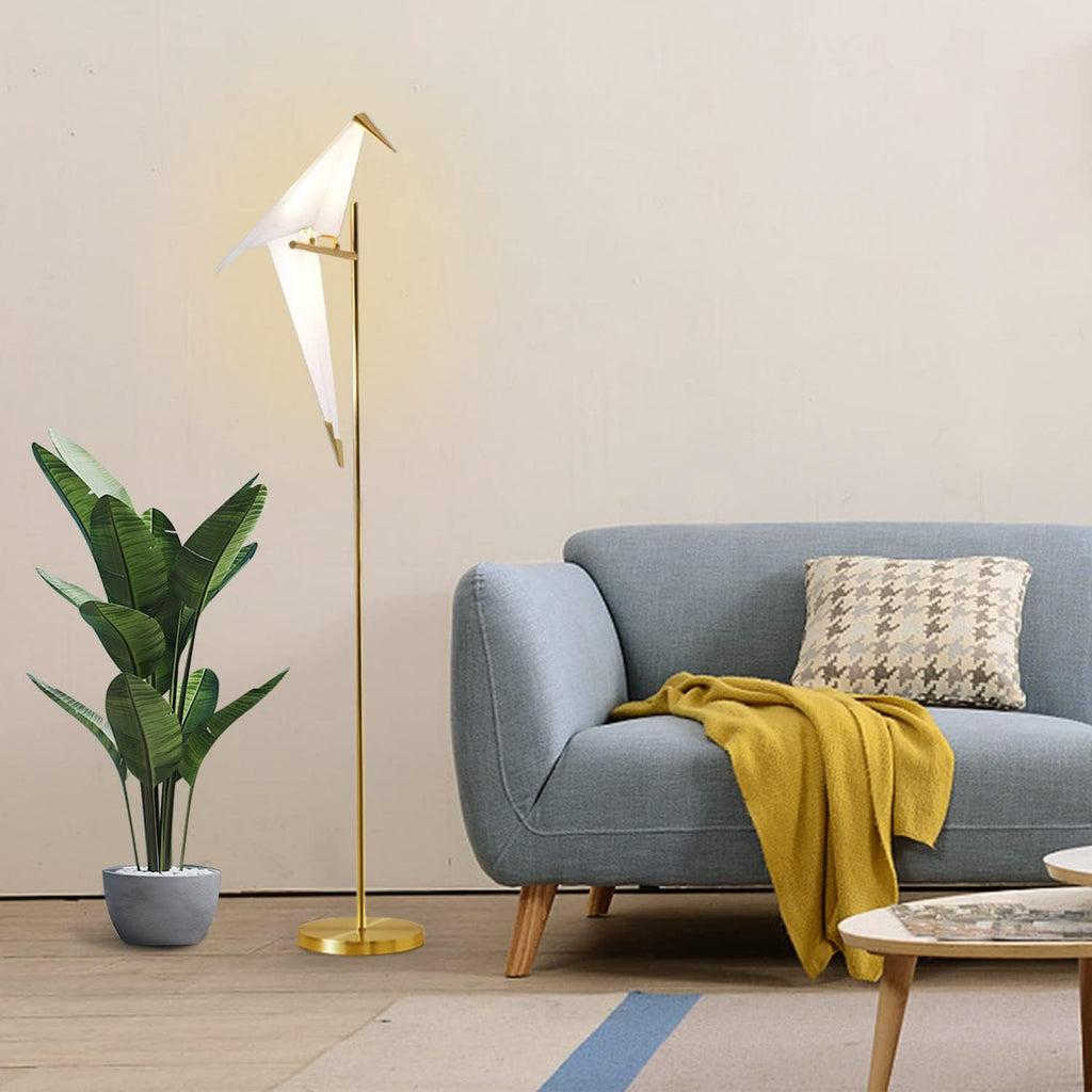 62-Inch Modern Bird Floor Lamp, Origami Bird Lamp Gold Standing Lamp with Birds Shade Swing Paper Crane Floor Light Fixtures for Living Room Bedroom Office
