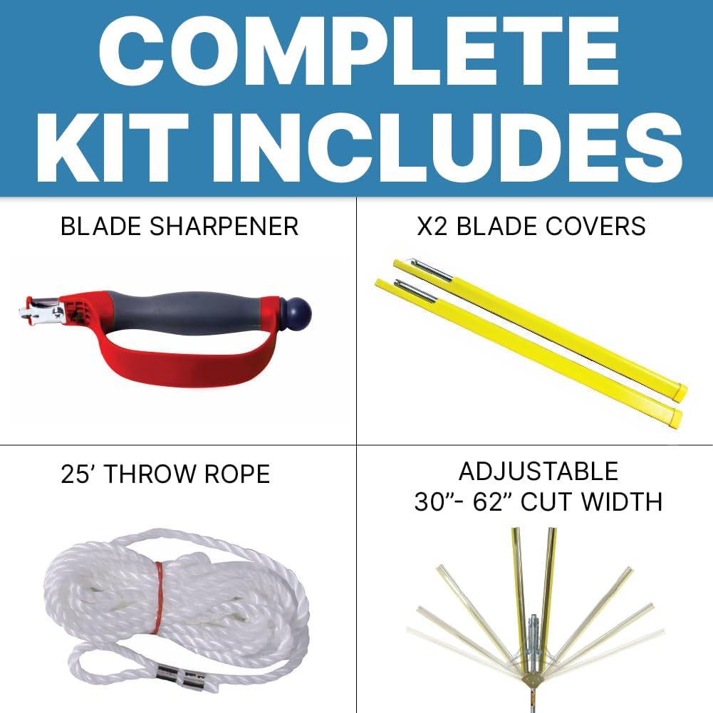 Jenlis Weed Razer Pro, Lake Weed Cutter, Large Pond Aquatic Plant Cutting Tool, Sharp Razor Blades Shear Cattail, Reed, Lilly & Chara Algae, Adjustable 30'-62' Inch Cut Width, 25' Foot Throw Rope